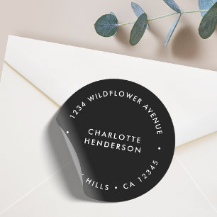 Modern Simple Minimal Stylish Black Return Address Classic Round Sticker