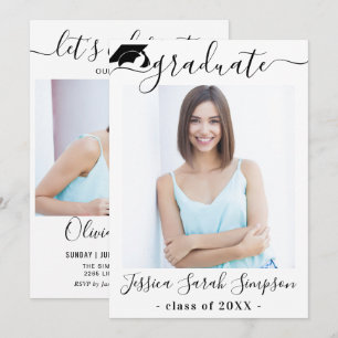 Modern Simple Minimalist 2 PHOTO Graduation Party  Invitation
