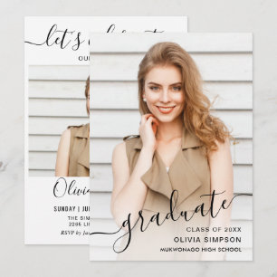 Modern Simple Minimalist 2 PHOTO Graduation Party Invitation