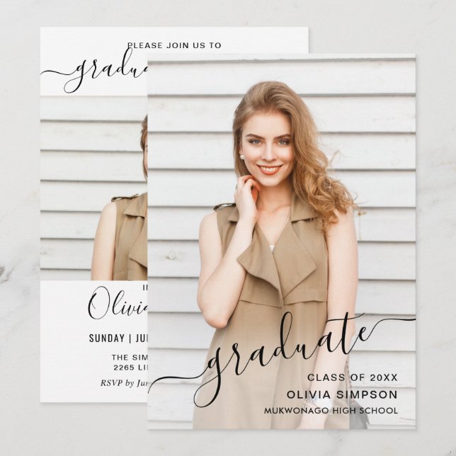 Modern Simple Minimalist 2 PHOTO Graduation Party Invitation (Front/Back)