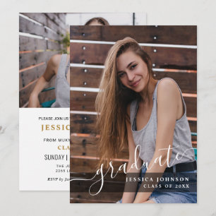 Modern Simple Minimalist 2 PHOTO Graduation Party Invitation