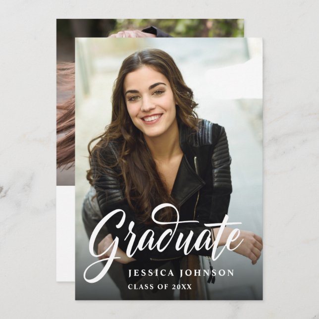 Modern Simple Minimalist 2 PHOTO Graduation Party Invitation (Front/Back)