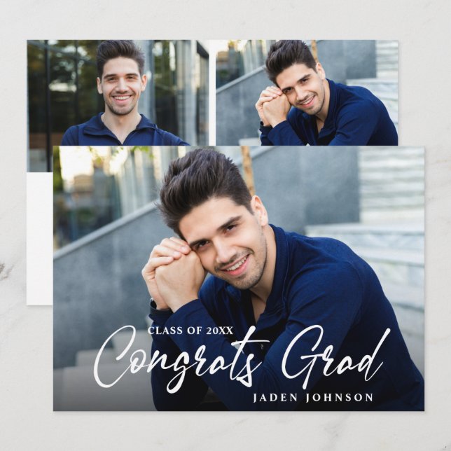 Modern Simple Minimalist 3 PHOTO Graduation Party Invitation (Front/Back)