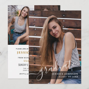 Modern Simple Minimalist 3 PHOTO Graduation Party Invitation