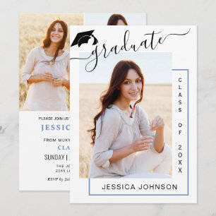 Modern Simple Minimalist 4 PHOTO Graduation Party Invitation