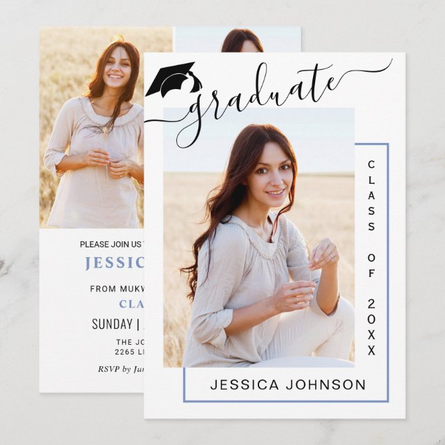 Modern Simple Minimalist 4 PHOTO Graduation Party Invitation (Front/Back)