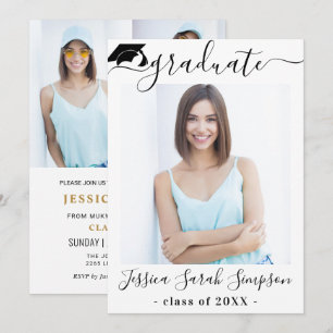 Modern Simple Minimalist 4 PHOTO Graduation Party Invitation