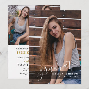 Modern Simple Minimalist 4 PHOTO Graduation Party Invitation