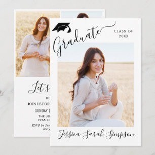 Modern Simple Minimalist 4 PHOTO Graduation Party Invitation