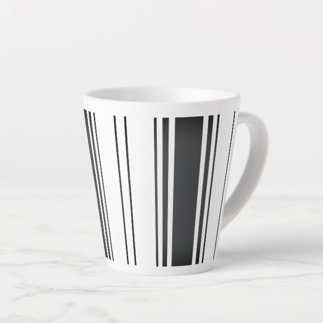 Modern simple minimalist black and white stripes latte mug (Right Angle)