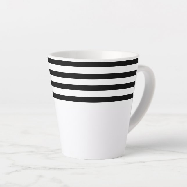 Modern simple minimalist black and white stripes latte mug (Right Angle)