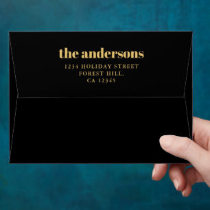 Modern Simple Minimalist Black & Gold Christmas Envelope