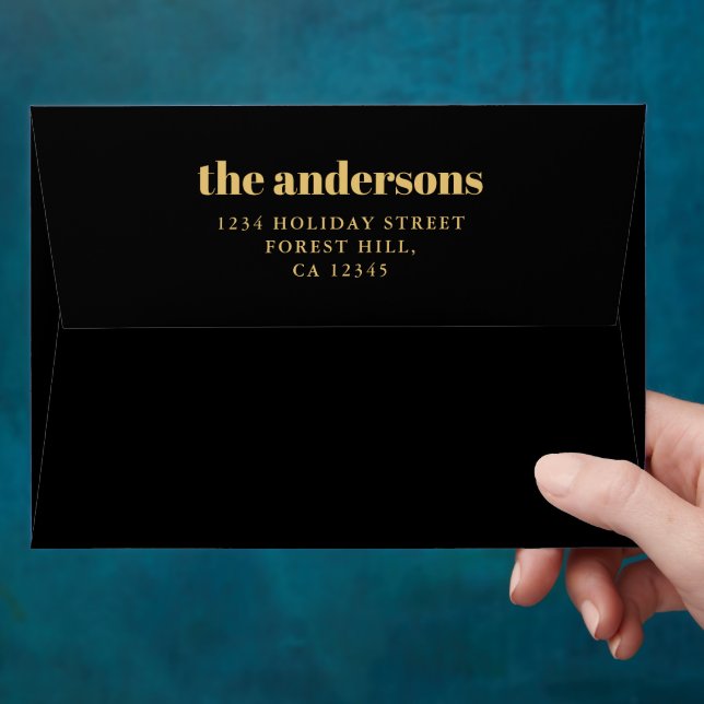 Modern Simple Minimalist Black & Gold Christmas Envelope (Hand)