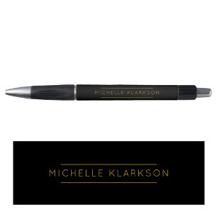 Modern Simple Minimalist Black Gold Monogrammed Pen