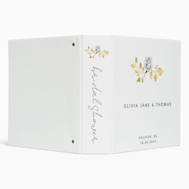 Modern Simple Minimalist Black White Gold Wedding Binder (Background)