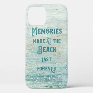 Modern Simple Minimalist Blue Beach Memories Name iPhone 12 Case