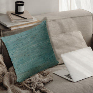 Modern Simple Minimalist Blue Green Rustic Wood Throw Pillow
