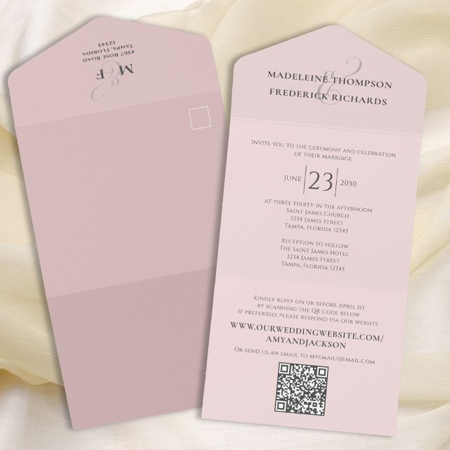 Modern Simple Minimalist Blush Pink | QR Code RSVP All In One Invitation (Creator Uploaded)
