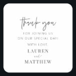 Modern Simple Minimalist Chic Wedding Thank You Square Sticker<br><div class="desc">Design is composed of modern chic typography with sans serif and serif font.</div>