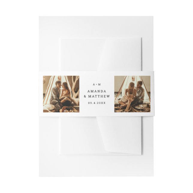 Modern simple minimalist collage photo wedding invitation belly band (Front Example)