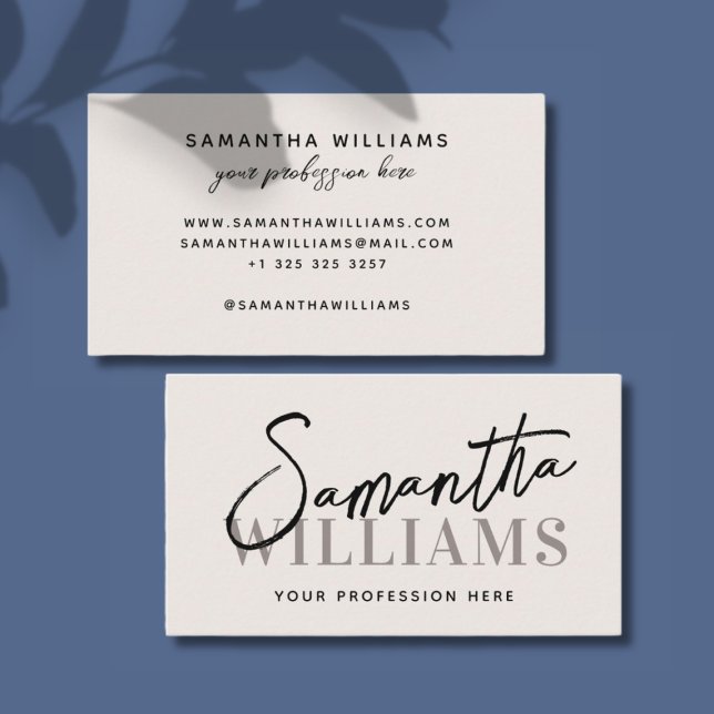 Modern simple minimalist cream script typography business card (Creator Uploaded)