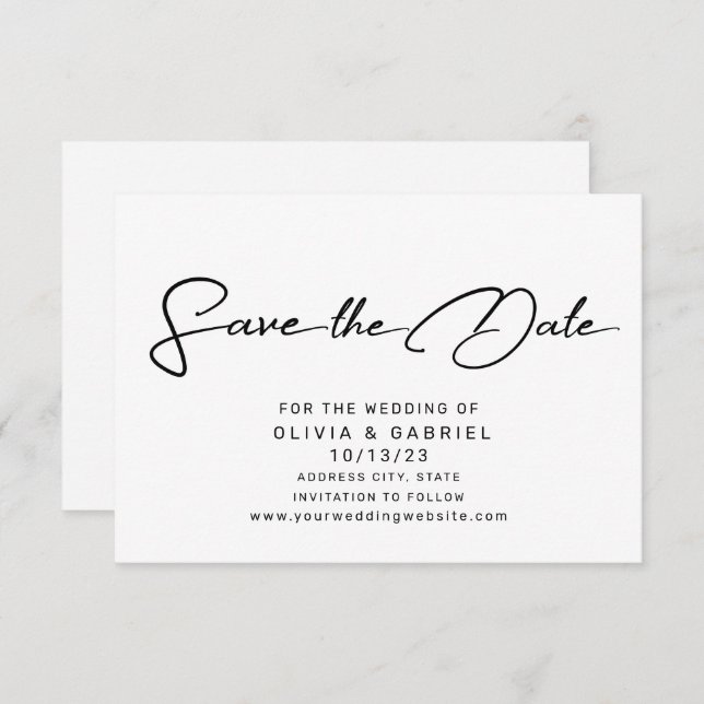 Modern simple Minimalist Elegant calligraphy Save The Date (Front/Back)