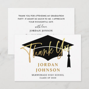 Modern Simple Minimalist Golden Black Graduation Thank You Card