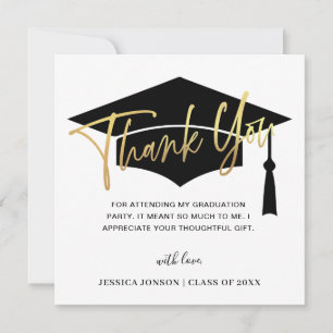 Modern Simple Minimalist Golden Black Graduation  Thank You Card