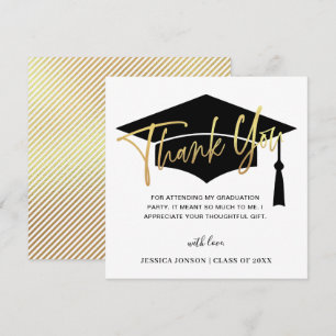 Modern Simple Minimalist Golden Black Graduation Thank You Card