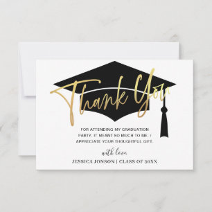 Modern Simple Minimalist Golden Black Graduation Thank You Card