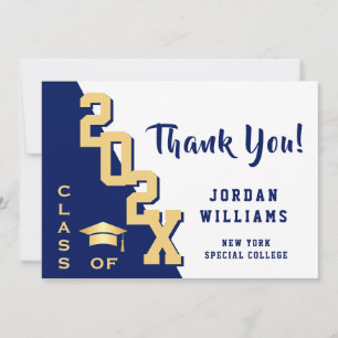 Modern Simple Minimalist Golden Blue Graduation Thank You Card
