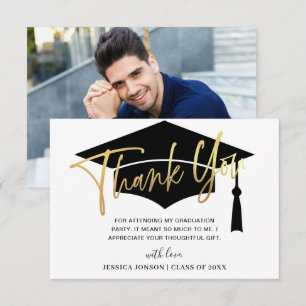 Modern Simple Minimalist Golden Graduation PHOTO Thank You Card
