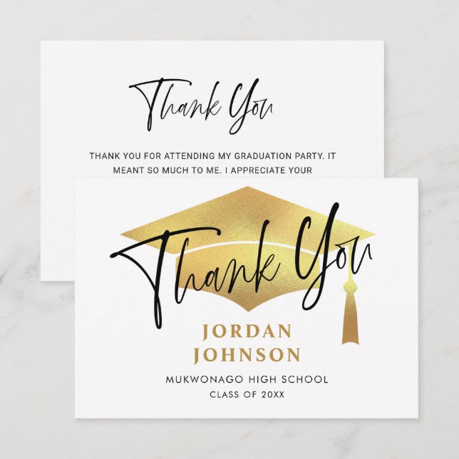 Modern Simple Minimalist Golden Graduation  Thank You Card (Front/Back)