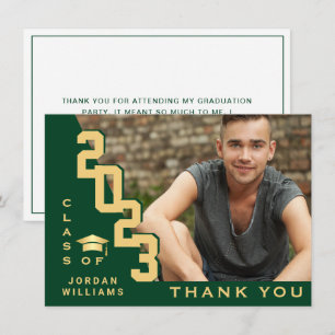 Modern Simple Minimalist Golden Green Graduation Thank You Card