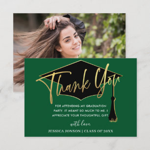 Modern Simple Minimalist Golden Green Graduation Thank You Card