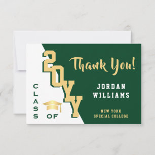 Modern Simple Minimalist Golden Green Graduation Thank You Card