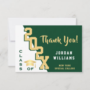 Modern Simple Minimalist Golden Green Graduation Thank You Card
