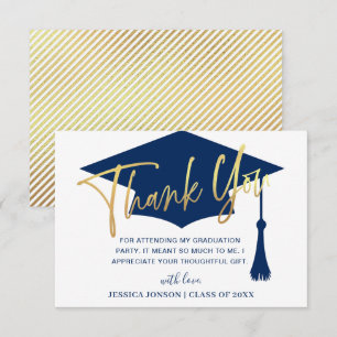 Modern Simple Minimalist Golden Navy Graduation  T Thank You Card