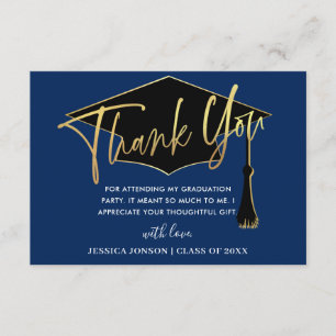 Modern Simple Minimalist Golden Navy Graduation  Thank You Card