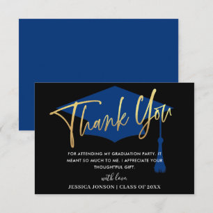 Modern Simple Minimalist Golden Navy Graduation  Thank You Card