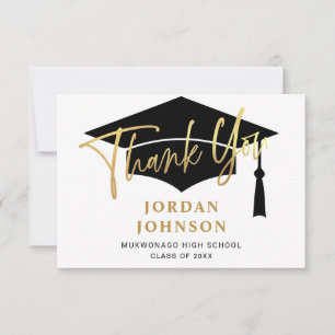 Modern Simple Minimalist Golden Navy Graduation  Thank You Card