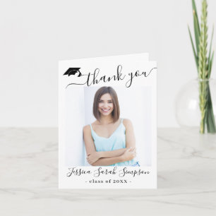 Modern Simple Minimalist Graduation 2 PHOTO Thank Thank You Card