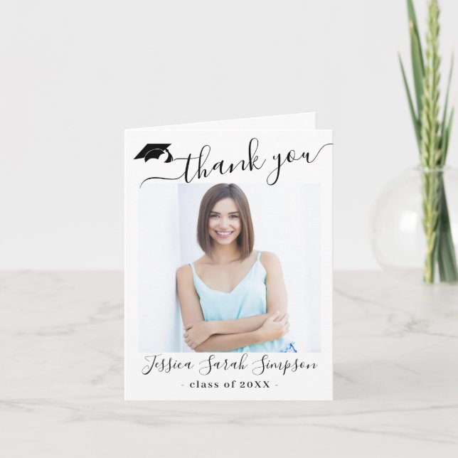Modern Simple Minimalist Graduation 2 PHOTO  Thank Thank You Card (Front)
