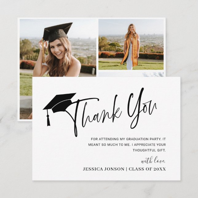 Modern Simple Minimalist Graduation 3 Photo Invitation (Front/Back)