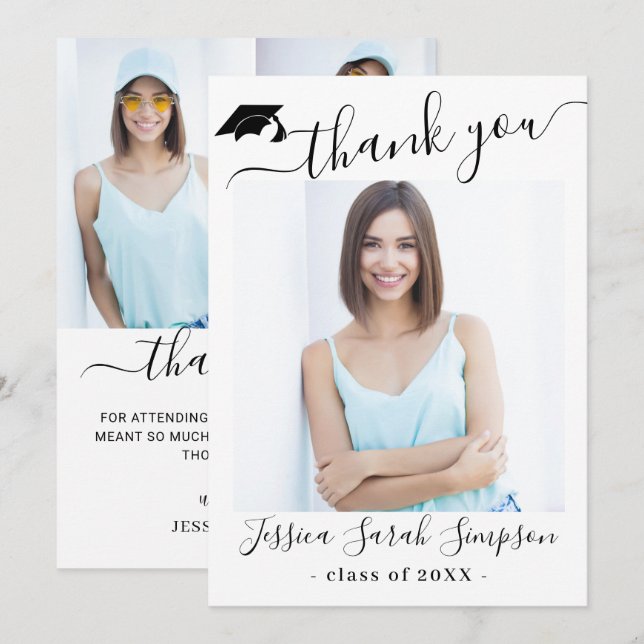 Modern Simple Minimalist Graduation 4 PHOTO  Thank You Card (Front/Back)