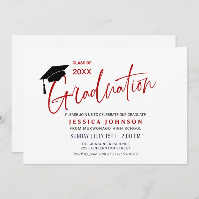 Modern Simple Minimalist Graduation Party Invitation (Front/Back)