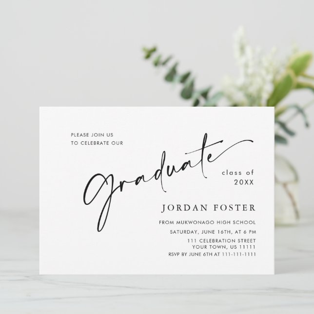 Modern Simple Minimalist Graduation Party Invitation (Standing Front)