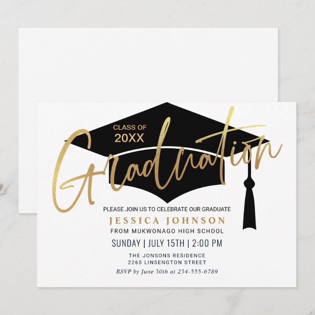 Modern Simple Minimalist Graduation Party Invitation (Front/Back)