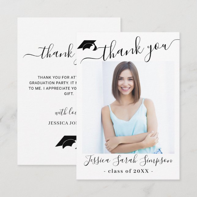 Modern Simple Minimalist Graduation PHOTO  Thank You Card (Front/Back)