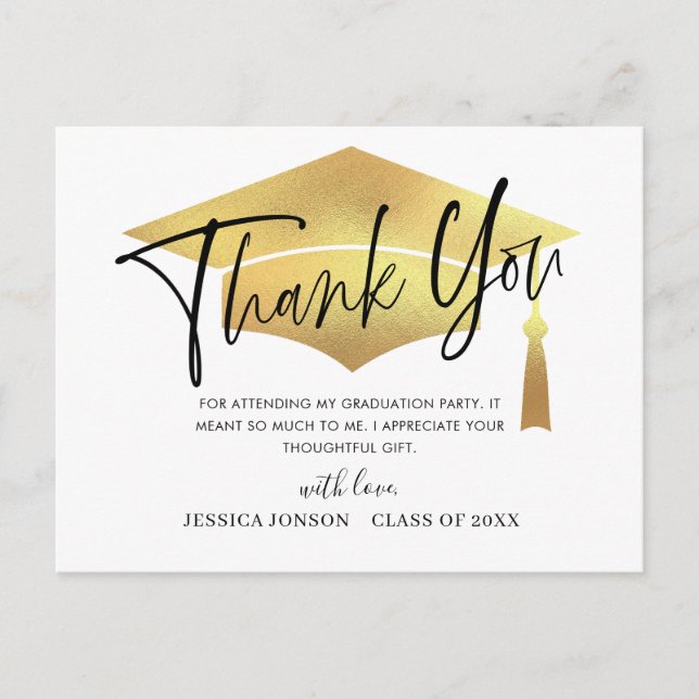 Modern Simple Minimalist Graduation Thank You Announcement Postcard (Front)